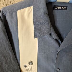 Dusty blue with white panels Island Shirt